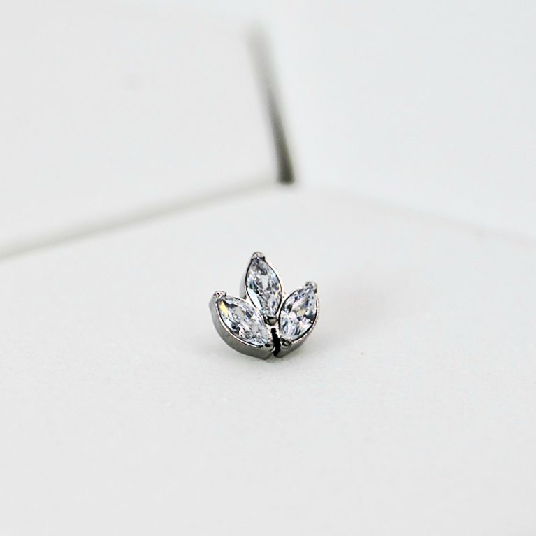 Three stone lotus white cubic zirconia cluster attachment 0.9mm thread (Fits 1.2mm)